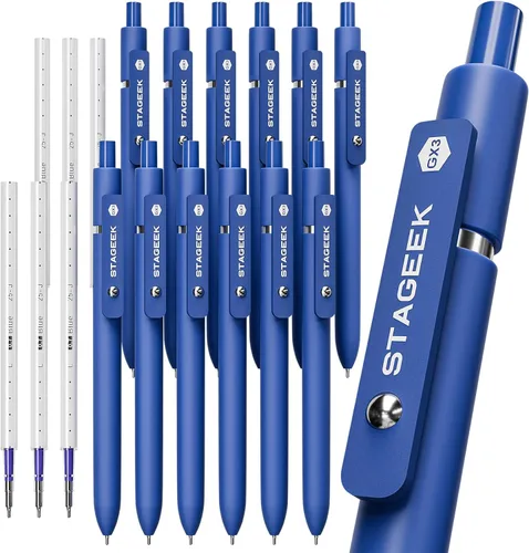 Miniatura 11 de STAGEEK Bolígrafos de gel azul, paquete de 6 bolígrafos de tinta azul de secado rápido con 3 recargas extra, bolígrafos retráctiles de punta fina