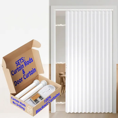 Miniatura 61 de AJAZZ Cortina de puerta magnética 100% opaca de acordeón para armario, cortina invisible para puerta interior de dormitorio, sala de estar, pasillo