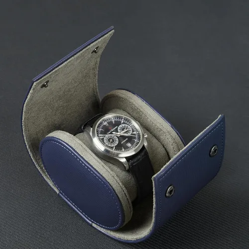 Miniatura 5 de Estuche de viaje para reloj para hombre, de piel sintética, portátil, organizador de caja de almacenamiento de relojes (individual, azul rey)