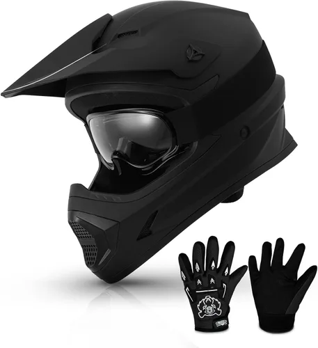 TCMT Casco de motocross para jóvenes, certificado por DOT, casco de motocross ATV de cara completa para niños con gafas, guantes y bolsa para casco