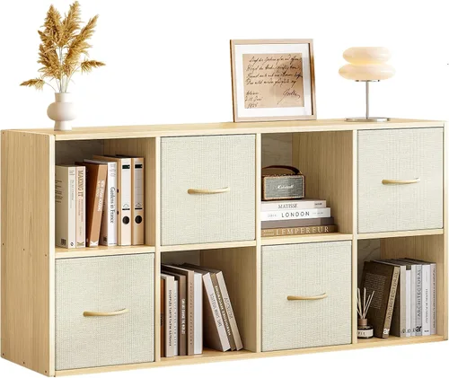 Miniatura 10 de EXPERLAM Organizador de Almacenamiento de 4 Cubos - Estantería de Madera Maciza con 2 Contenedores de Almacenamiento, Estante de Cubos con 2 Paneles