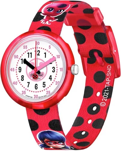 Flik Flak Correa de cuarzo de plástico de origen biológico, con licencia unisex (R25 Power TIME 5+), color rojo, 14 relojes casuales (Modelo