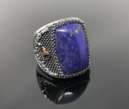 Miniatura 2 de KAR Anillo único de plata de ley 925 con piedra de lapislázuli, otomano, para hombre, talla K53B