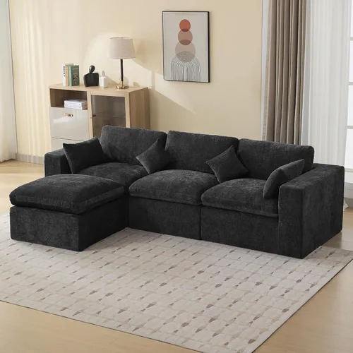 Miniatura 26 de Sofá modular sin hueso de 115 pulgadas, sofá modular modular con otomana, tapizado de gran tamaño, convertible, cómodo sofá de felpilla de 4 plazas