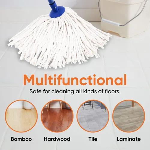 Miniatura 4 de Superio Trapeador de hilo de algodón para limpieza de pisos de madera dura para el hogar, cocina, baño, limpieza de oficina, azul resistente