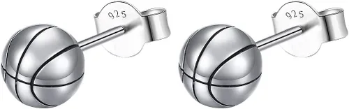 Miniatura 7 de Aretes de plata de ley S925 para baloncesto, béisbol, fútbol, rugby, softbol, voleibol, bola, bola, para mujeres y hombres