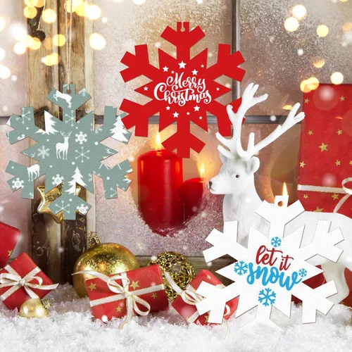 Miniatura 6 de Adornos de Navidad de Madera de Gran Tamaño de 7 Pulgadas para Pintar 10 PCS, Recortes de Copos de Nieve en Blanco DIY, Adorno de Madera Sin