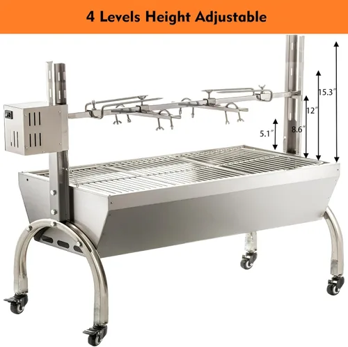 Miniatura 5 de DEWOSEN Asador con espetón de parrilla de 50W, 51 pulgadas, parrilla BBQ para exterior, pequeño, para asar cerdo y cordero, 132LBS/60KG, de acero