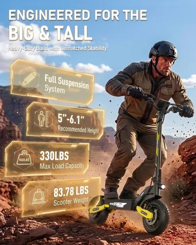 Miniatura 8 de Patinete eléctrico para adultos, 1200 W/2400 W Motor de pico Fast E, neumáticos todoterreno de 11 pulgadas, hasta 31/40 MPH y 20/45 millas de largo