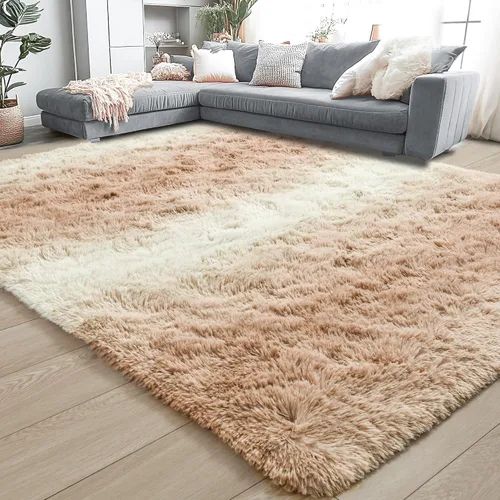 Miniatura 8 de Noahas Alfombras de Área Grandes y Esponjosas de 5x8 pies para Sala de Estar y Dormitorio, Alfombra Gruesa de Pelo Largo Beige y Blanca, Alfombra
