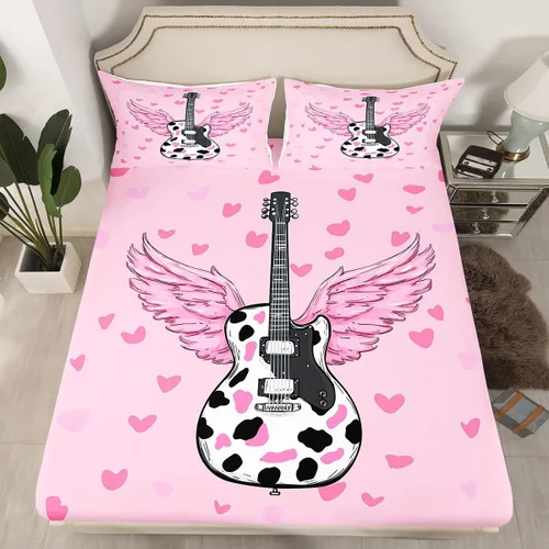 Miniatura 17 de Castle Fairy Juego de sábanas de botas de vaquero, tamaño individual, juego de ropa de cama de guitarra musical bohemia de 3 piezas para niños