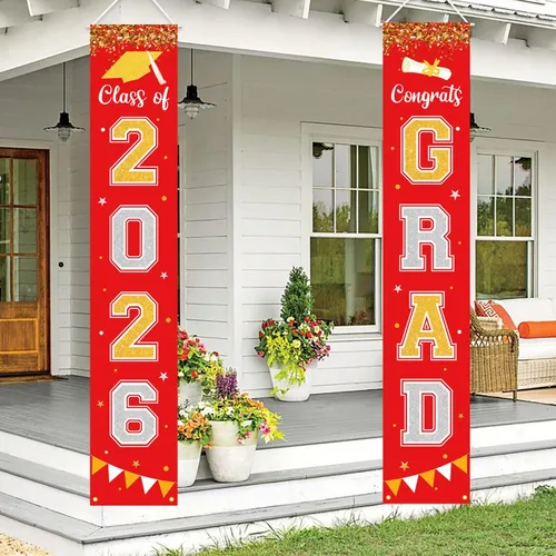Miniatura 8 de Bandera de decoración de graduación 2025 GRAD Bandera negra para porche y puerta de bienvenida para pared interior y exterior, decoración