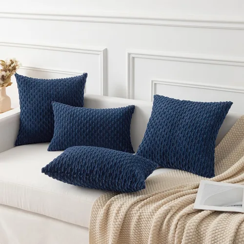 Miniatura 37 de K Kevin Textile - Juego de 2 fundas de almohada decorativas de corduroy suave azul con rayas estilo bohemio, fundas de almohada para sofá, cama
