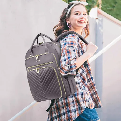Miniatura 5 de LOVEVOOK Mochila para laptop para mujer, mochila de trabajo de moda con puerto USB, mochilas impermeables para el trabajo., Púrpura, gris, 15,6 pulg.