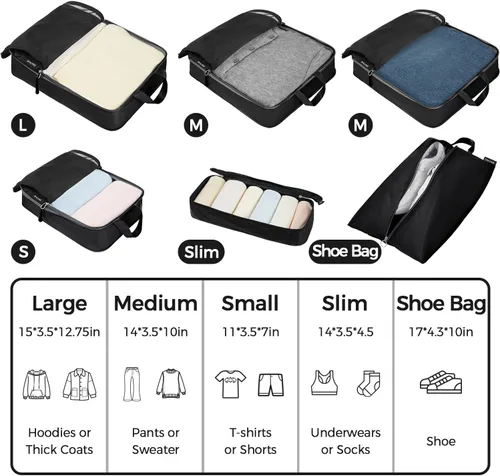 Miniatura 117 de BAGAIL 4 Set/6 Set Ultraligero Compresión Embalaje Cubos Organizador de Embalaje para Accesorios de Viaje Equipaje Maleta Mochila