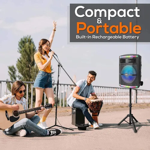 Miniatura 3 de Pyle - Sistema de altavoces PA portátil con Bluetooth - Sistema de altavoces PA portátil de 600W con Bluetooth, batería recargable, luces de fiesta