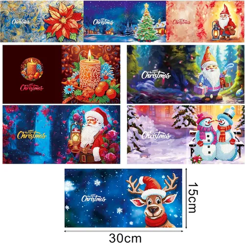Miniatura 7 de LUSandy 8 paquetes de tarjetas de Navidad con pintura de diamante 5D para adultos, gnomos de Navidad, tarjetas de felicitación de arte de Papá Noel