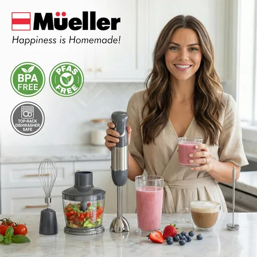 Miniatura 8 de Mueller Multistick - Licuadora de inmersión 5 en 1 de mano, 12 velocidades, mezclador de mano con impulso Turbo, motor de cobre de servicio pesado
