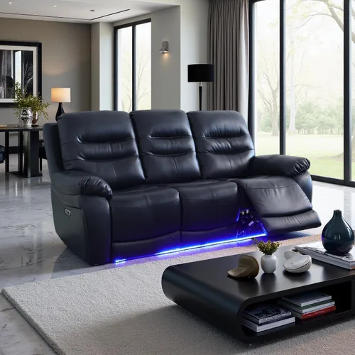 Miniatura 10 de A Ainehome Juego de sofá reclinable eléctrico LED para sala de estar, juego de sofá modular de cuero, sofá reclinable y sofá biplaza con puerto USB