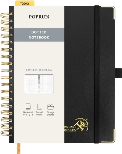 Miniatura 26 de POPRUN - Cuaderno de notas con espiral y puntos, diario A5 de 5.75" x 8.25", papel grueso de 120 gsm, 141 páginas numeradas, tapa dura para hombres
