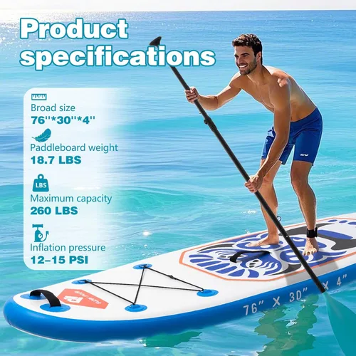 Miniatura 2 de Tabla de remo inflable con accesorios de SUP de primera calidad – Mochila, paleta ajustable, cubierta antideslizante, bomba de mano, correa, aletas