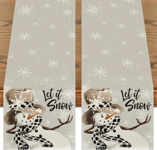 Miniatura 11 de Artoid Mode Camino de Mesa de Invierno Rojo Muñeco de Nieve Copo de Nieve Let it Snow, Decoración de Mesa de Cocina Comedor de Temporada Navideña
