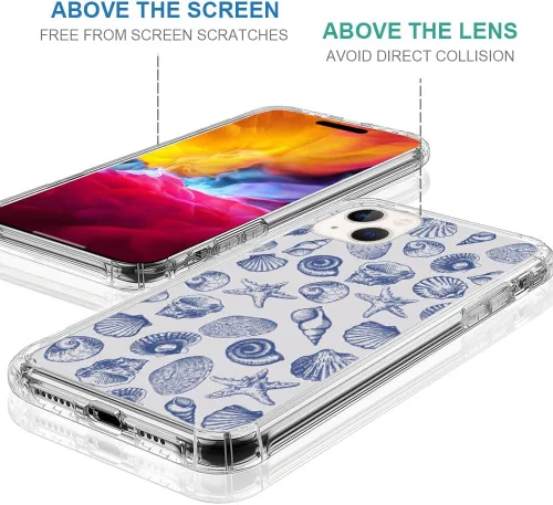 Miniatura 6 de DAIZAG Funda compatible con iPhone 15 Plus, bonita funda de teléfono azul con conchas marinas para niñas y mujeres, funda transparente de cuatro