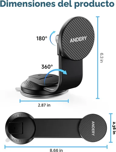 Miniatura 7 de ANDERY Soporte de teléfono para automóvil MagSafe [brazo de aleación de memoria ajustable de 360° 2400 gf de potencia magnética más fuerte]