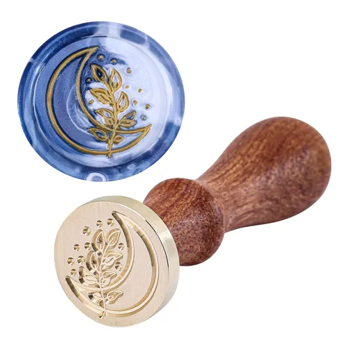 Miniatura 3 de Yoption Sello de sello de cera de hoja con luna, sello botánico vintage para invitaciones de boda, sobres de embalaje de regalo