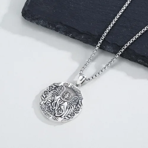 Miniatura 241 de Collar con colgante de plata de ley 925 con medalla de San Patrón, joyería religiosa para hombres y mujeres, con cadena de acero inoxidable 316L