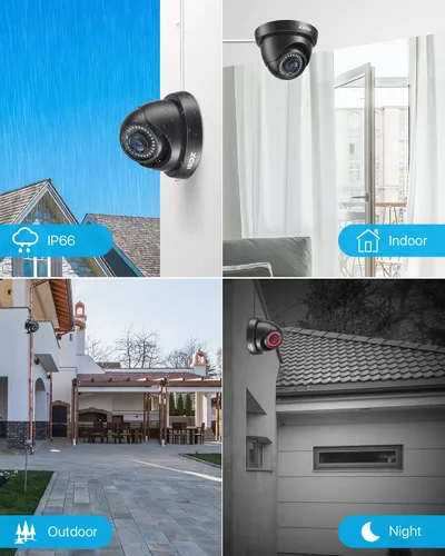 Miniatura 4 de ZOSI 4 Pack 1080p 2MP HD-TVI Cámara de Seguridad para el Hogar Interior Exterior 1920TVL, Cámara Domo CCTV Resistente a la Intemperie Negra, Visión