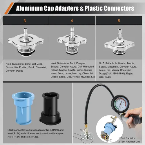 Miniatura 5 de Kit de prueba de presión de radiador ADAFIRST, 18 piezas, bomba manual de tanque de agua automotriz, herramienta de prueba de presión y adaptadores