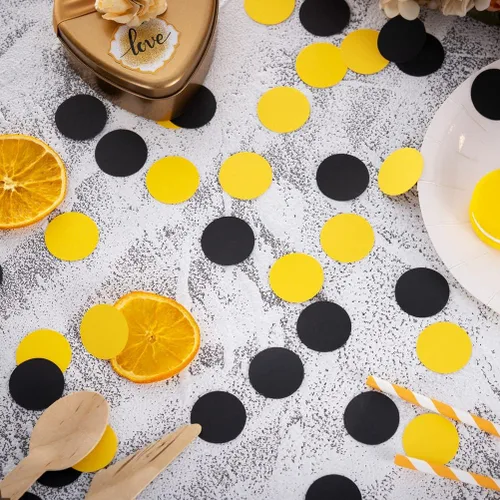 Miniatura 2 de Decoración de mesa de confeti negro y amarillo para cumpleaños, graduación, baby shower, fiesta temática de mamá abeja, 1.2 pulgadas de diámetro