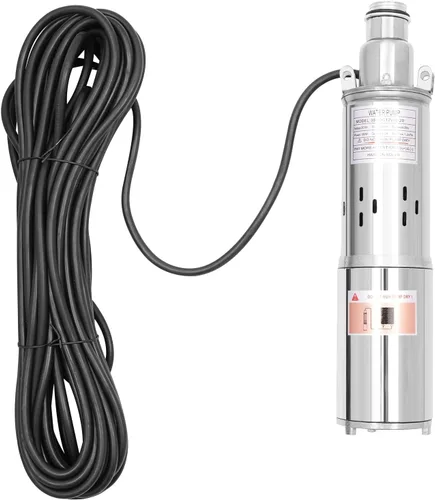 Miniatura 18 de Bomba sumergible de pozo profundo, bomba de agua de acero inoxidable de 12 V 180 W CC, flujo de 6.6 GPM, elevación de 82 pies, para riego de ranchos