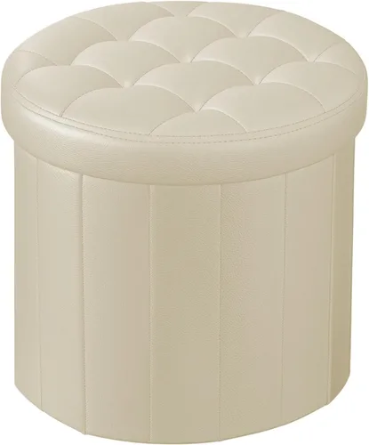 Miniatura 23 de Bsketa® Otomana plegable redonda de almacenamiento de 14 x 14 x 13 pulgadas, taburete de pie con asiento acolchado de espuma más gruesa, banco Negro