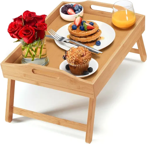 Miniatura 6 de Bandeja de cama Home-it con patas plegables, bandeja para desayuno de bambú con patas para desayuno