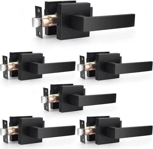 Miniatura 6 de Probrico Manijas de Puerta Negras Planas de Servicio Pesado Palancas Cuadradas de Privacidad para Puertas Interiores Manijas de Puerta para Negro