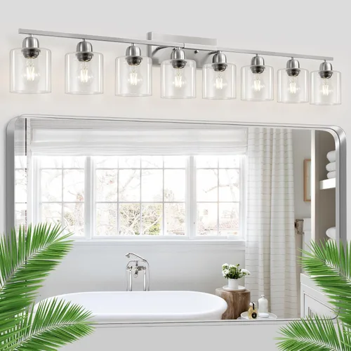 Miniatura 13 de Luz de baño de níquel cepillado, Luz de tocador de baño de 2 luces de níquel cepillado, Lámpara de tocador con pantallas de vidrio esmerilado blanco