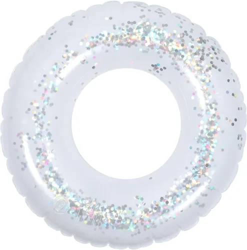 Anillo de natación inflable transparente con lentejuelas brillantes, flotador de piscina de PVC de 24 pulgadas para niños, ligero y fácil de