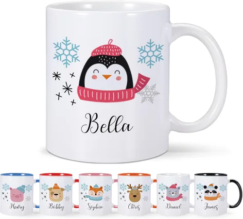 Miniatura 17 de COLBEAR Tazas de Navidad con nombre personalizado, taza de café de Navidad para niños, taza de chocolate caliente, taza de cacao caliente, taza