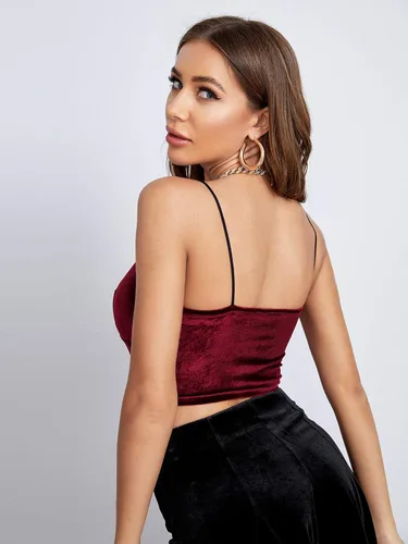 Miniatura 2 de Floerns Camiseta básica de terciopelo con tirantes delgados y cuello en V para mujer
