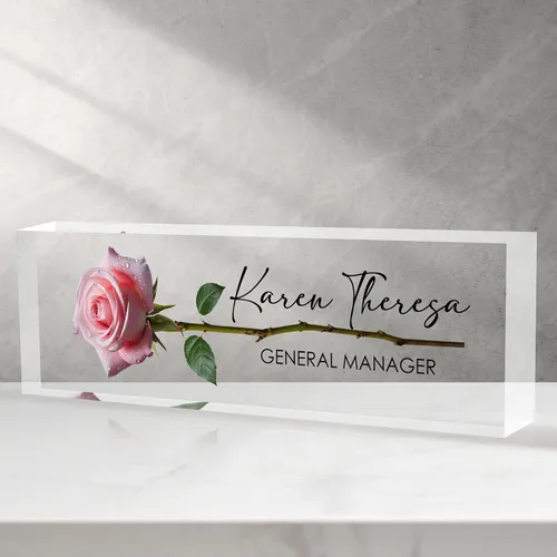 Miniatura 38 de Placa de identificación personalizada para escritorio - Accesorio de acrílico (Orquídea mariposa rosa)