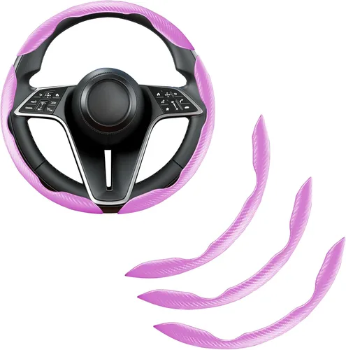 Miniatura 9 de Funda de volante de fibra de carbono, juego de 2 piezas con diseño de mariposa segmentado de agarre antideslizante y cómodo, fácil instalación