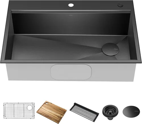Miniatura 17 de KRAUS KWT310-33/18 Kore - Fregadero de cocina con estación de trabajo de 33 pulgadas, empotrado, acero inoxidable de calibre 18, con reborde