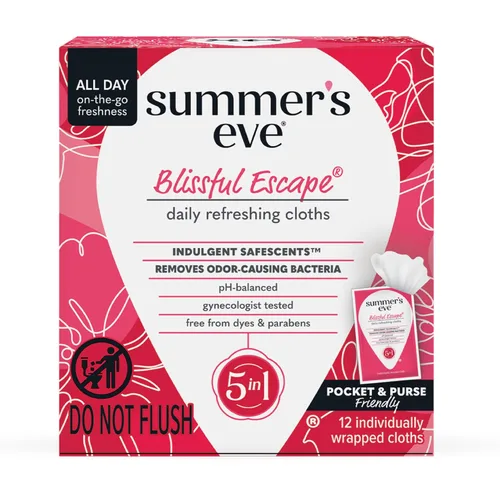 Summer's Eve Blissful Escape - Toallitas femeninas, fórmula suave con pH equilibrado que ayuda a controlar el olor vaginal, toallitas envueltas