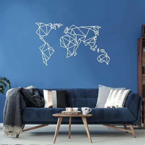 Calcomanía de vinilo para pared, mapa geométrico del mundo, 26 x 45 pulgadas, diseño minimalista de países del mundo inspiradores de buenas