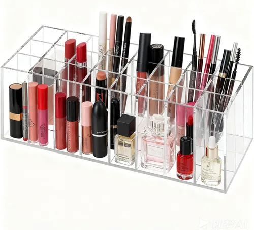FOMIYES Soporte para lápiz labial de 24 ranuras, organizador de maquillaje acrílico transparente para encimera, tocador y baño, estante de