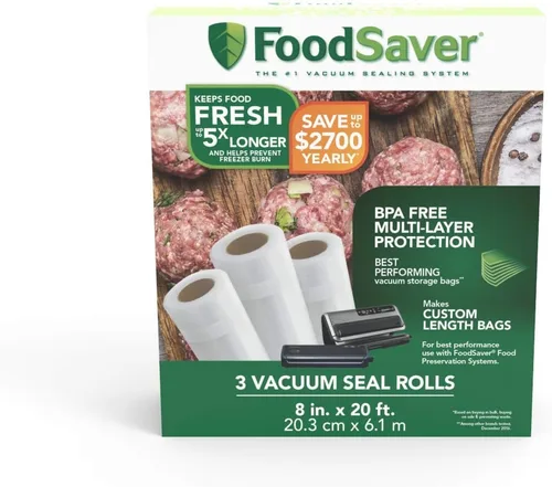 Miniatura 5 de FoodSaver Máquina selladora al vacío compacta, bolsas blancas y selladoras al vacío, rollos para almacenamiento hermético de alimentos y Sous Vide