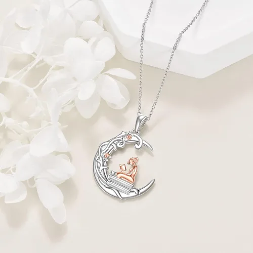 Miniatura 3 de YFN Collar de plata de ley 925 para amantes de los libros, colgante de lectura para mujer, regalo de graduación, joyería para estudiantes, amigos