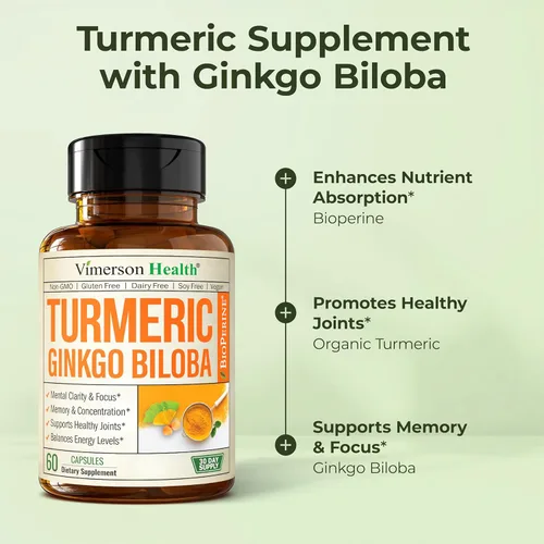 Miniatura 5 de Suplemento herbal de apoyo para la comodidad y alivio articulares, concentración, memoria, función cerebral y alerta mental de curcumina de cúrcuma